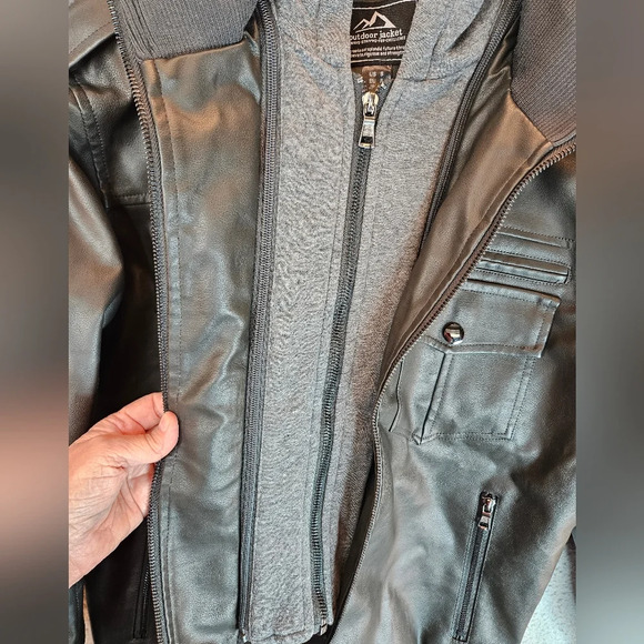 Magcomsen Jacket Men Sz S Black PU faux Leather Moto Removable Hood High-quality - Picture 5 of 14